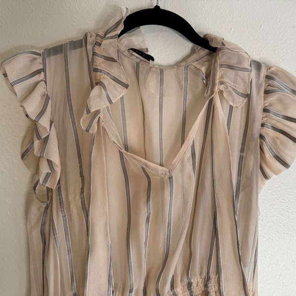 Sandro Maki Ruffled Metallic-Stripe Midi Dress 8 - Picture 6 of 10